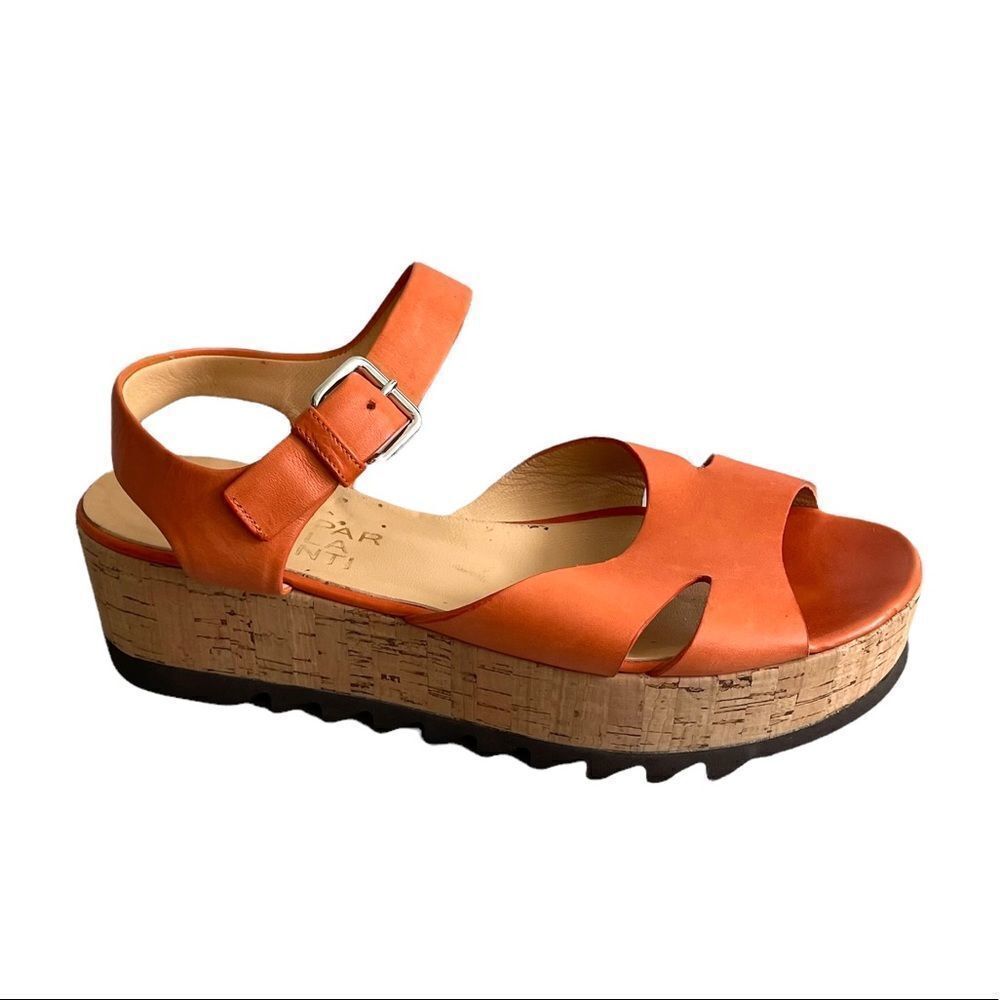 PARLANTI Italy Orange Tan Leather Platform Wedge Sandals 8.5